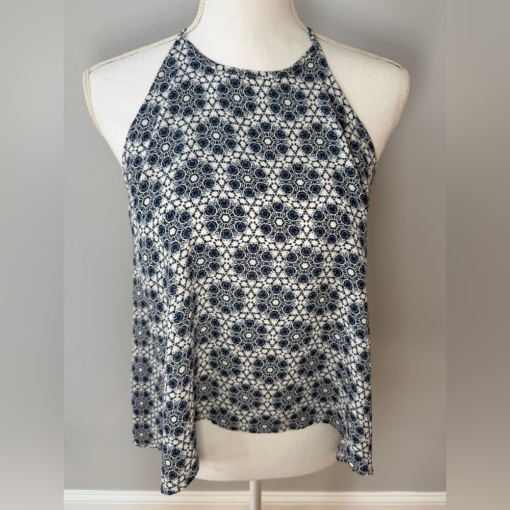 Navy & White Geometric Print Tank